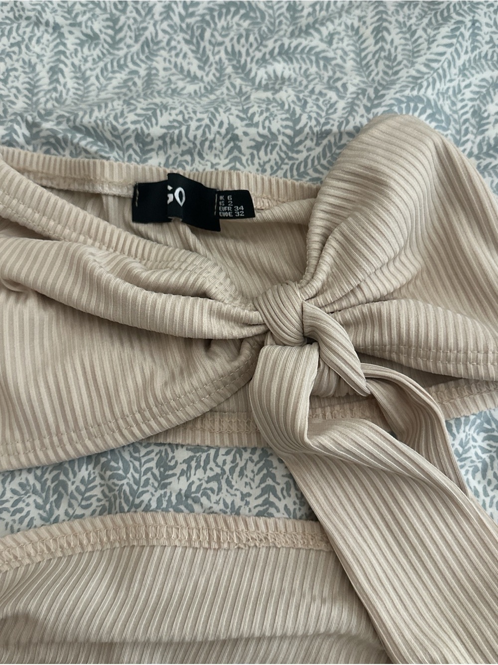 Beige Rib-Knit Bow Bandeau Set - Picture 2 of 3